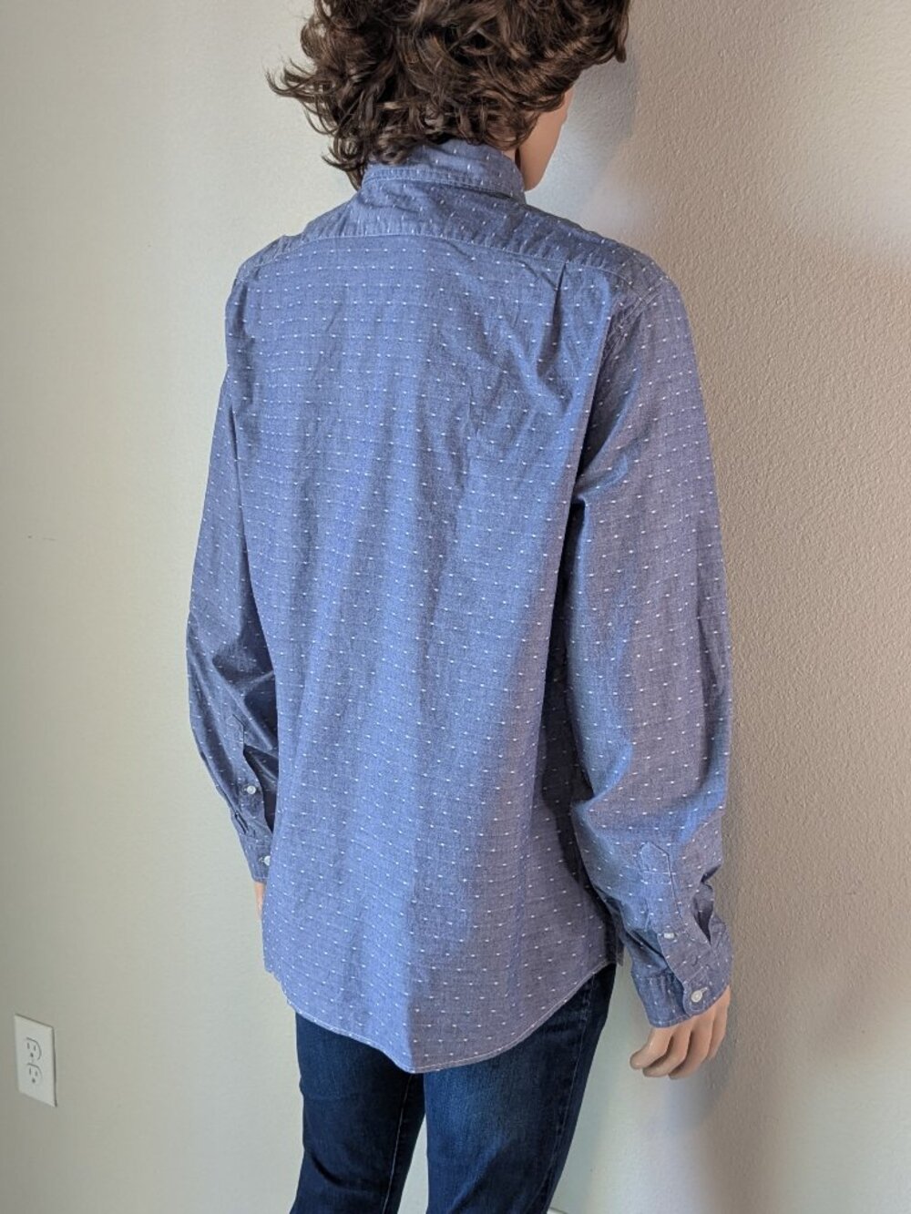 J. Crew Shirt Men's Size XL Blue White Button-up Slim Fit Long Sleeve Dotted - Picture 5 of 14